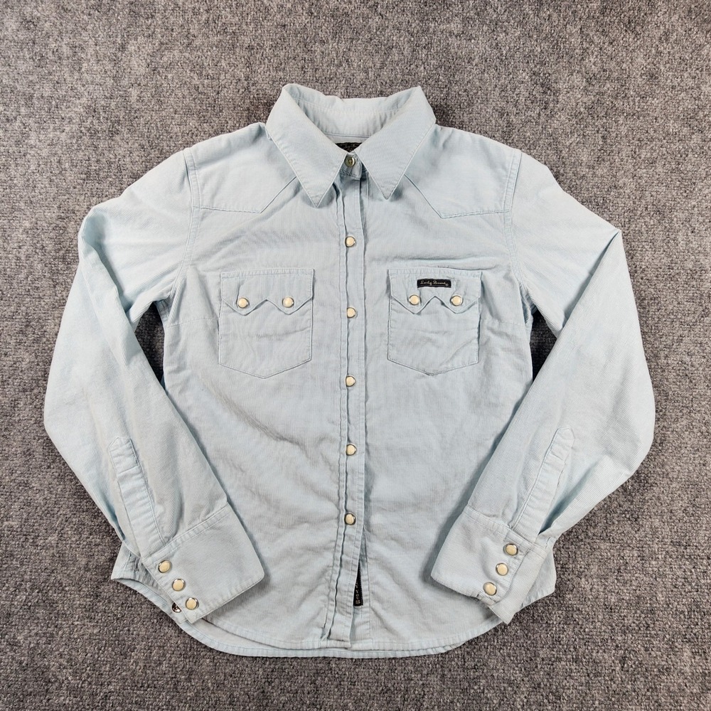 Lucky Brand Womens Blue Corduroy Western Pearl Snap Shirt Small S Long Sleeve